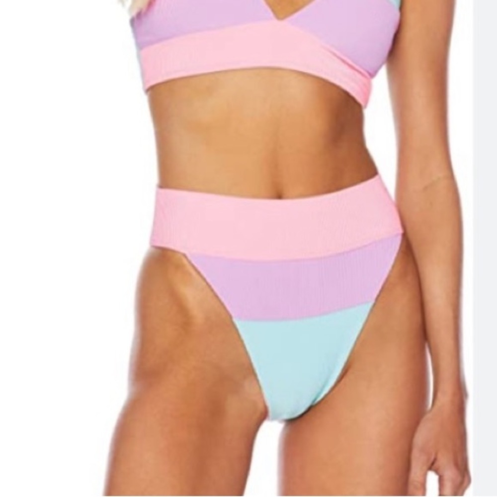NWOT Beach Riot rizza colorblock bikini bottom pastel blue pink purple 12572